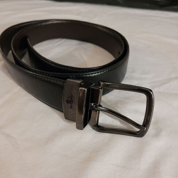 Dockers Men’s Reversible Bet Sz 38-40 Black Brown Faux Leather Silver Buckle - Picture 1 of 10